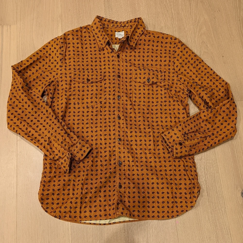 Golden Orange Paisley Corduroy Button-Up Shirt (tall)